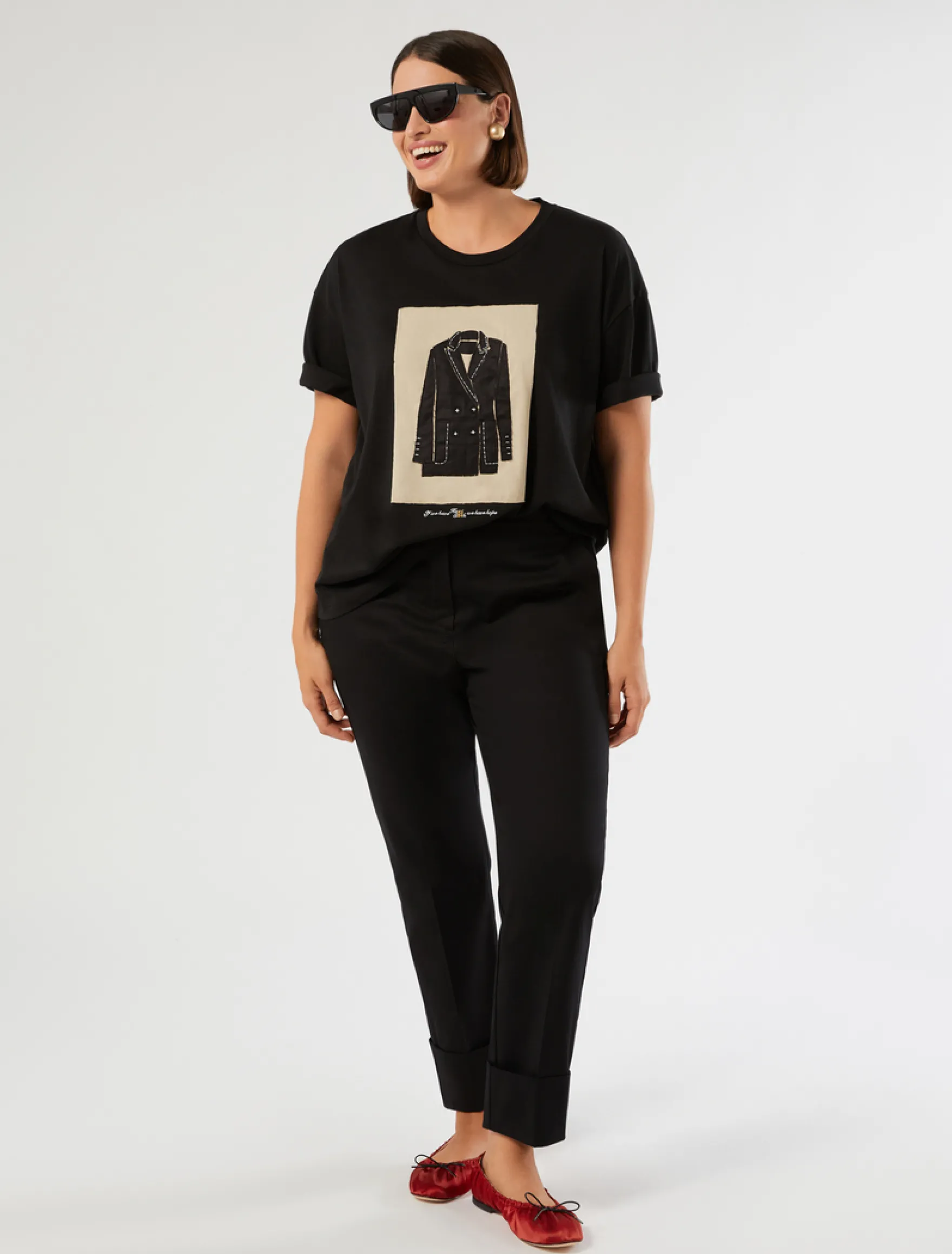 T-shirt in jersey con ricamo - NERO