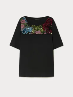 T-shirt in jersey con ricamo - NERO