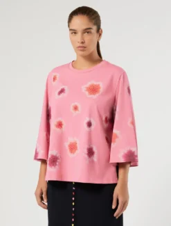 T-shirt in jersey con ricamo - ROSA