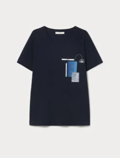 T-shirt in jersey con stampa - BLU NOTTE