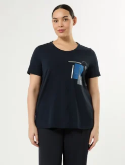 T-shirt in jersey con stampa - BLU NOTTE