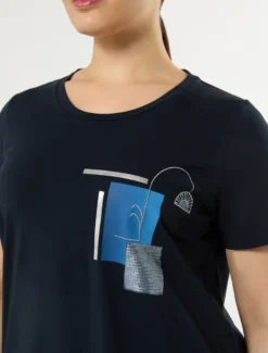 T-shirt in jersey con stampa - BLU NOTTE