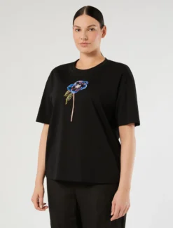 T-shirt in jersey con stampa - NERO