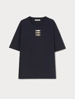 T-shirt in jersey con stampa pesci - BLU NOTTE