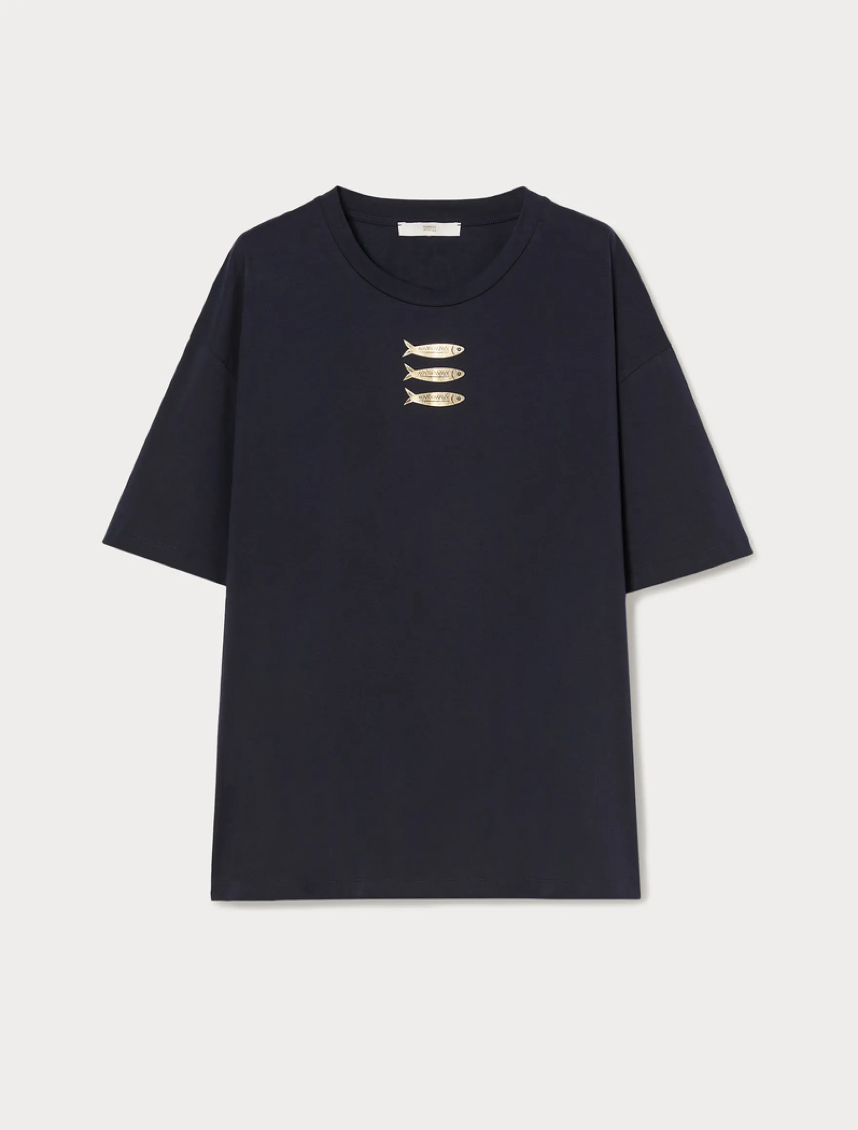 T-shirt in jersey con stampa pesci - BLU NOTTE