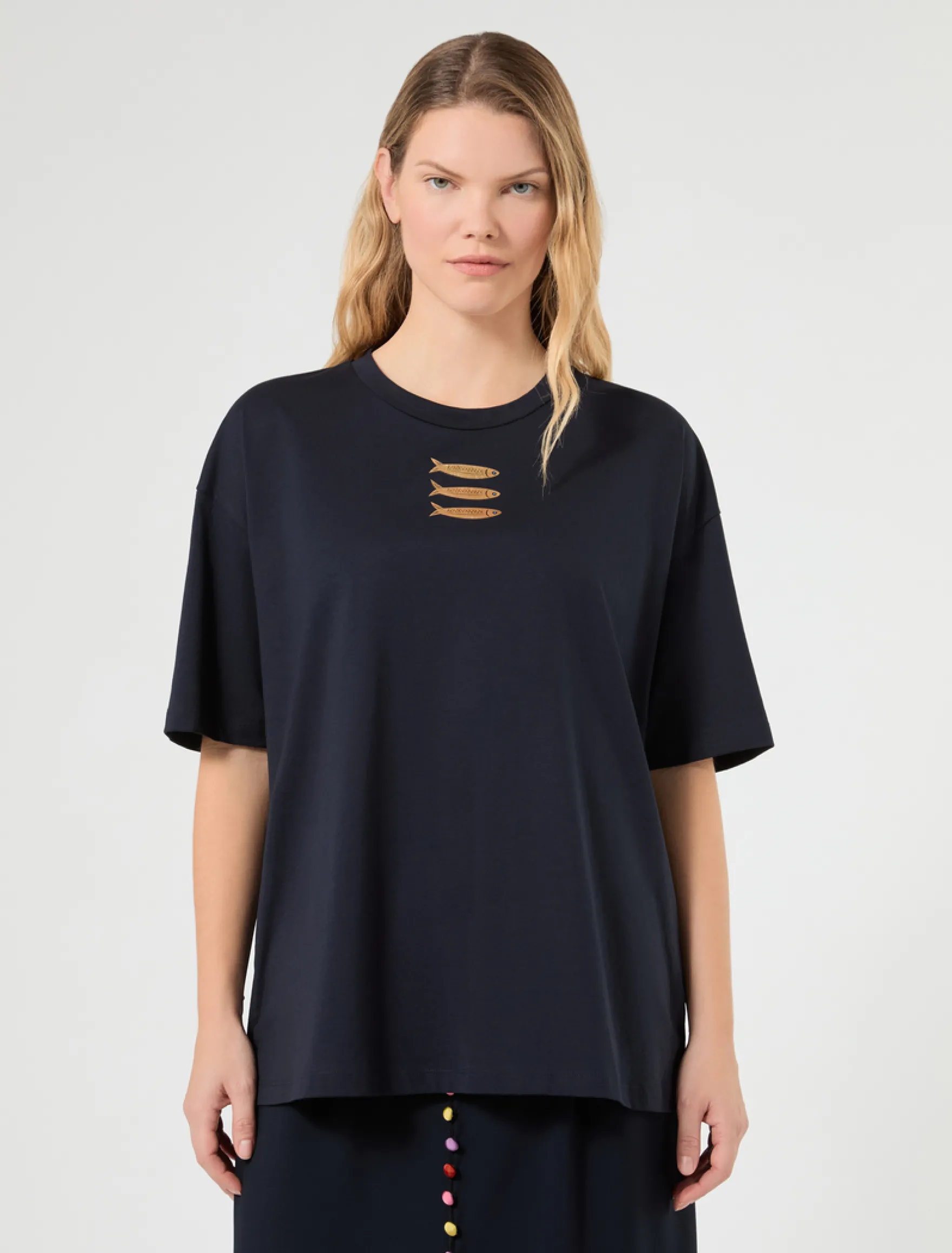 T-shirt in jersey con stampa pesci - BLU NOTTE