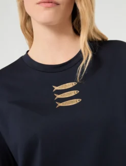 T-shirt in jersey con stampa pesci - BLU NOTTE