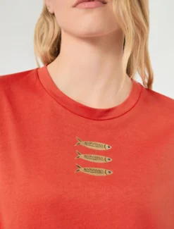 T-shirt in jersey con stampa pesci - CORALLO