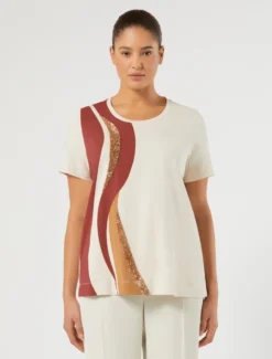 T-shirt in jersey con stampa - SABBIA