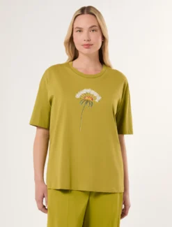 T-shirt in jersey con stampa - VERDE OLIVA