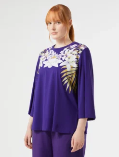 T-shirt in jersey con stampa - VIOLA