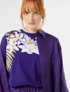 T-shirt in jersey con stampa - VIOLA