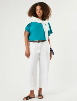 T-shirt in jersey di cotone con ricamo - PETROLIO
