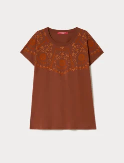 T-shirt in jersey di cotone - MARRONE BRONZO