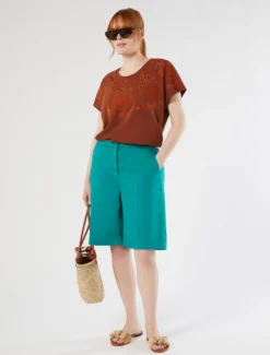 T-shirt in jersey di cotone - MARRONE BRONZO