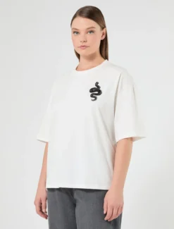 T-shirt in jersey di cotone stretch - BIANCO