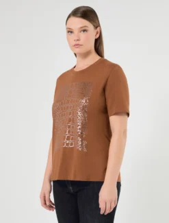 T-shirt in jersey di cotone stretch - CUOIO