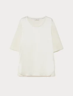 T-shirt in jersey e raso - AVORIO