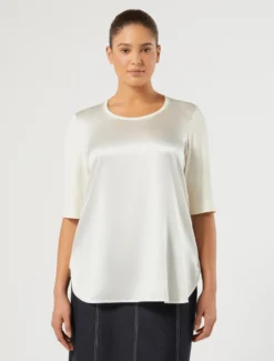 T-shirt in jersey e raso - AVORIO