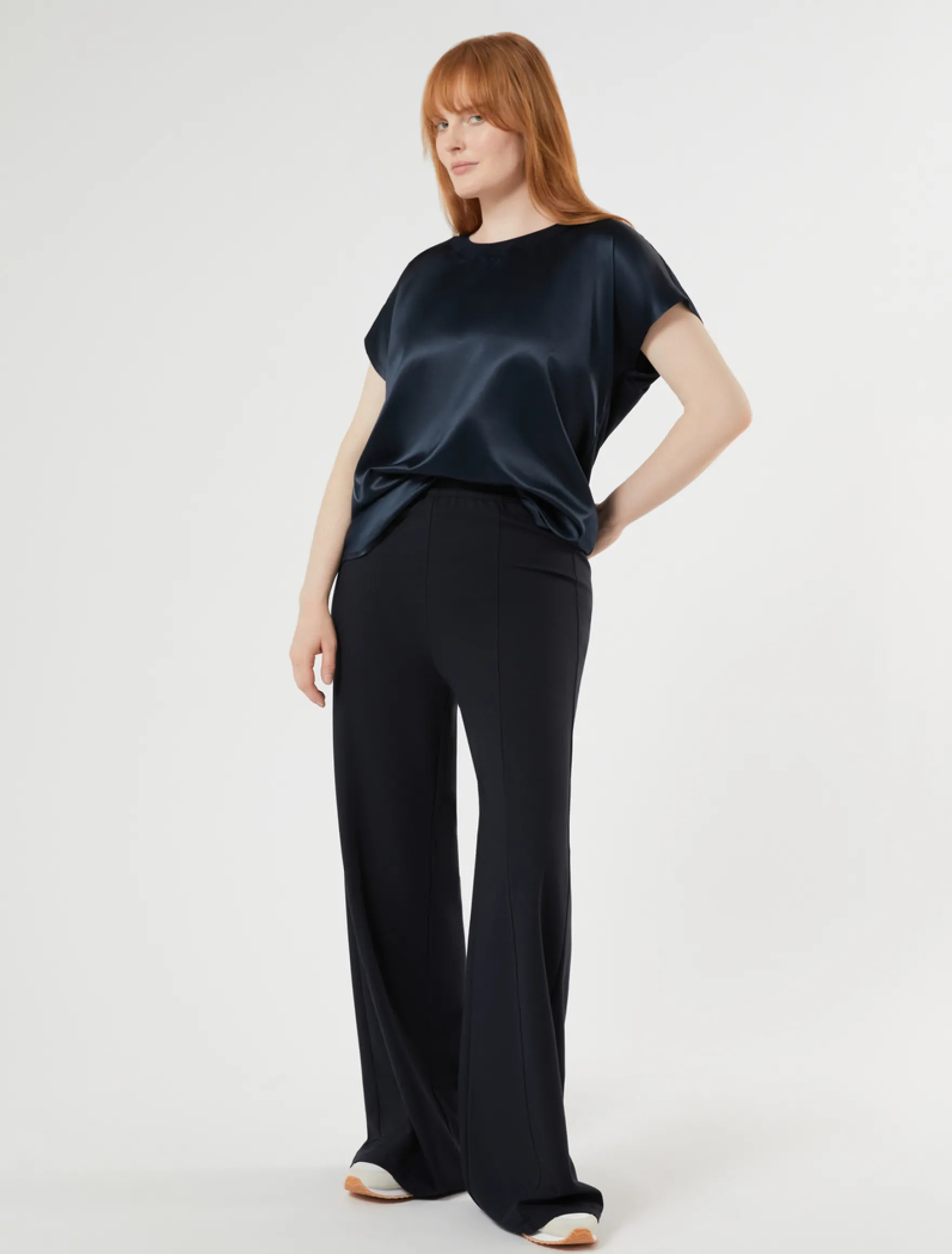 T-shirt in jersey e raso - BLU NOTTE
