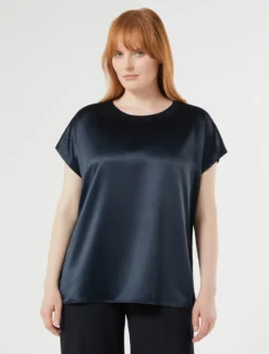 T-shirt in jersey e raso - BLU NOTTE