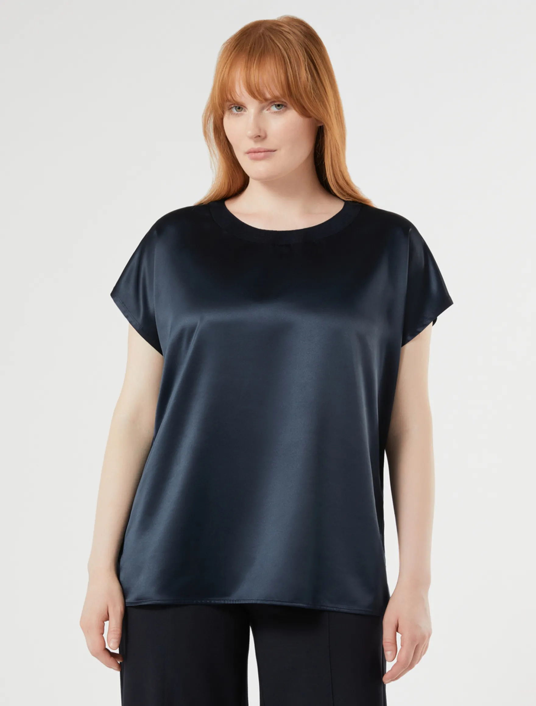 T-shirt in jersey e raso - BLU NOTTE
