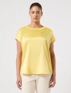T-shirt in jersey e raso - GIALLO