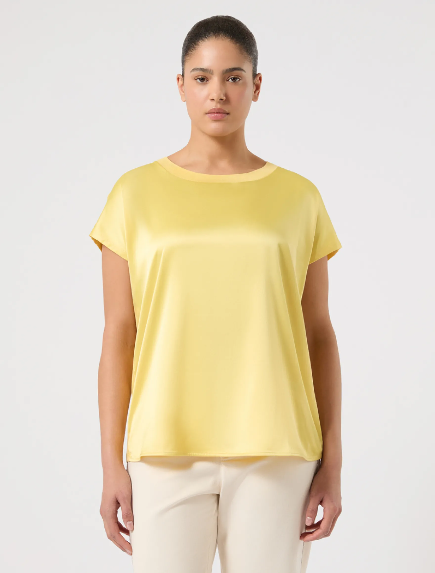 T-shirt in jersey e raso - GIALLO