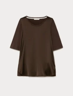 T-shirt in jersey e raso - MARRONE SCURO