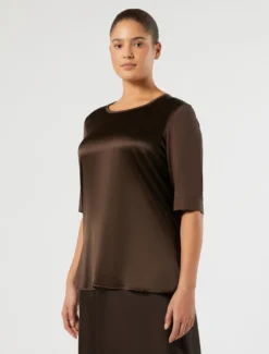 T-shirt in jersey e raso - MARRONE SCURO