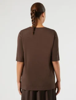 T-shirt in jersey e raso - MARRONE SCURO