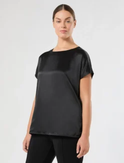 T-shirt in jersey e raso - NERO
