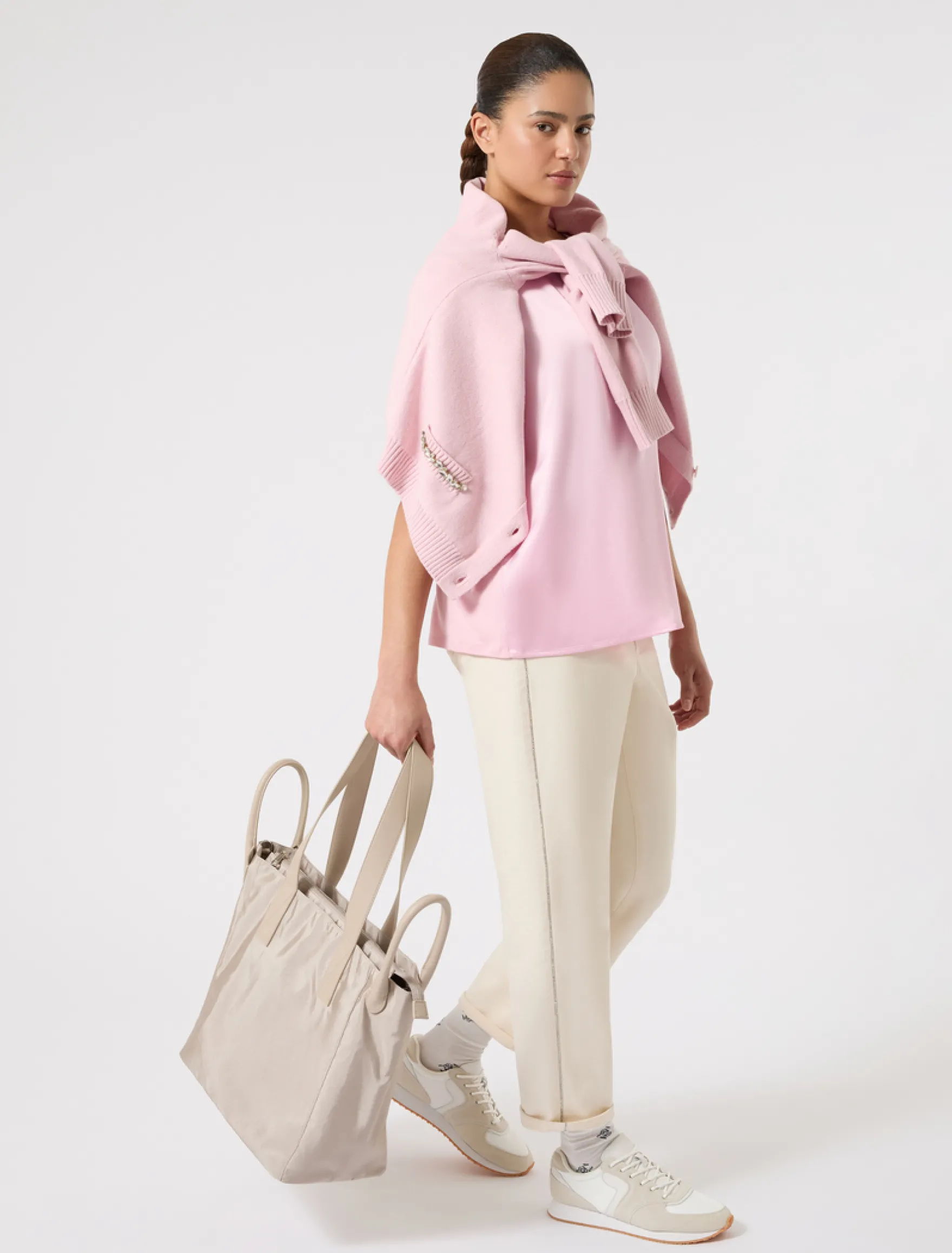 T-shirt in jersey e raso - ROSA