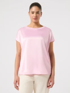T-shirt in jersey e raso - ROSA