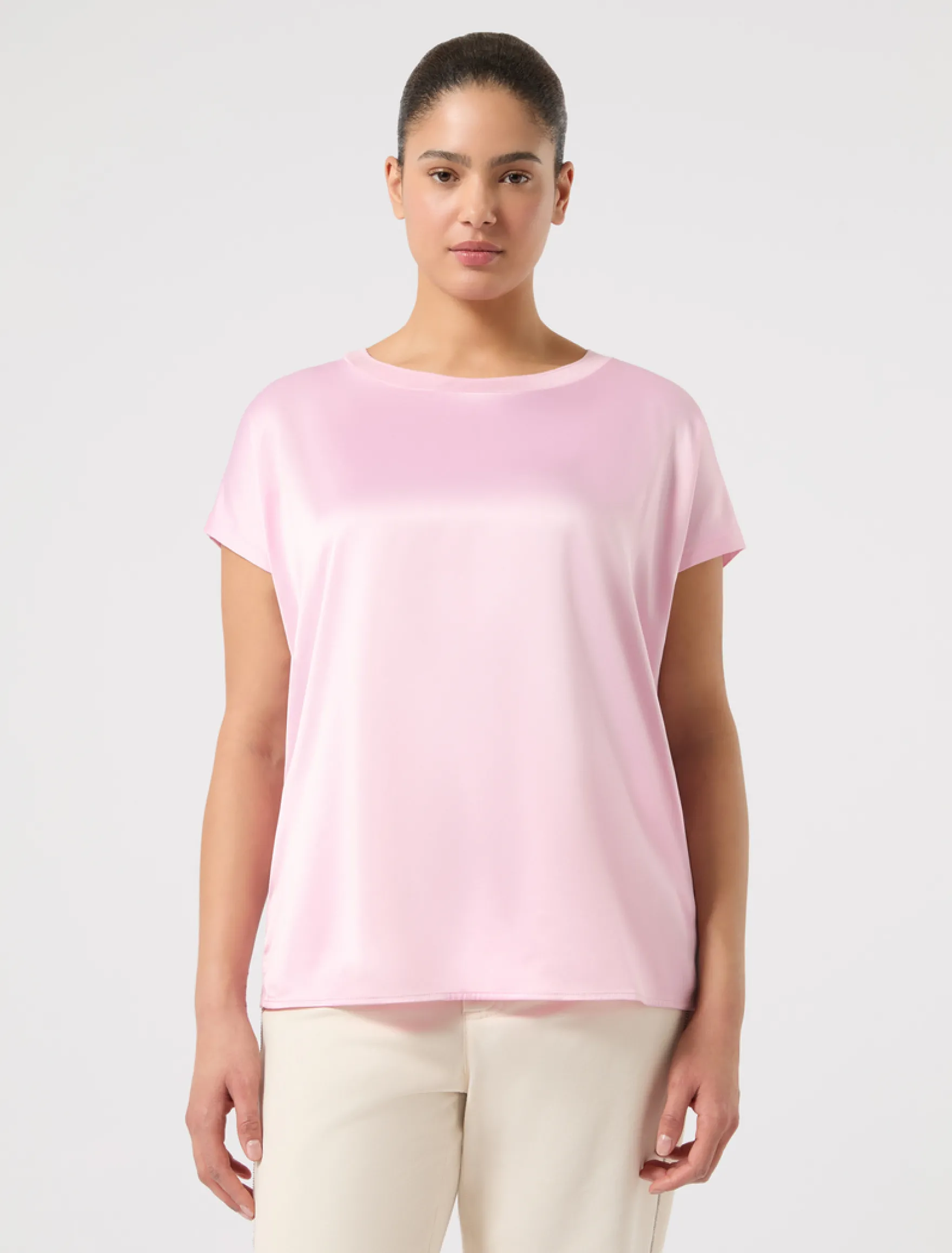 T-shirt in jersey e raso - ROSA