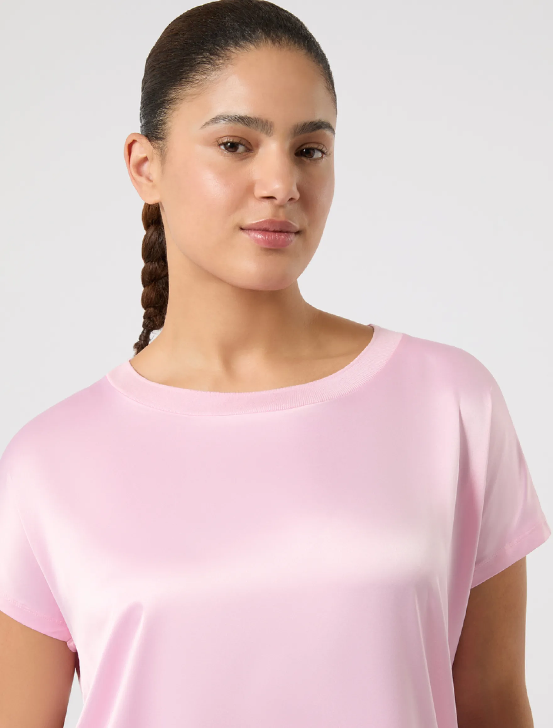T-shirt in jersey e raso - ROSA