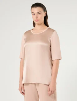 T-shirt in jersey e raso - ROSA ANTICO
