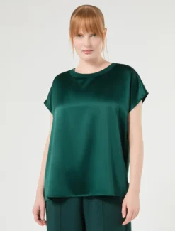 T-shirt in jersey e raso - VERDE BOSCO