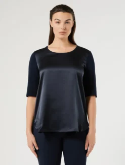 T-shirt in jersey e seta - BLU NOTTE
