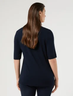T-shirt in jersey e seta - BLU NOTTE
