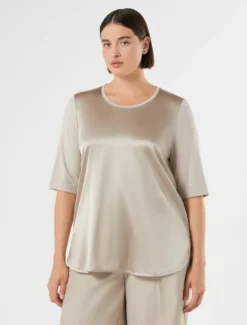 T-shirt in jersey e seta - TORTORA