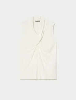 T-shirt in jersey interlock con drappeggio - BIANCO AVORIO