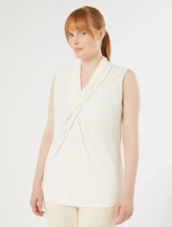 T-shirt in jersey interlock con drappeggio - BIANCO AVORIO