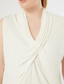 T-shirt in jersey interlock con drappeggio - BIANCO AVORIO