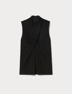 T-shirt in jersey interlock con drappeggio - NERO