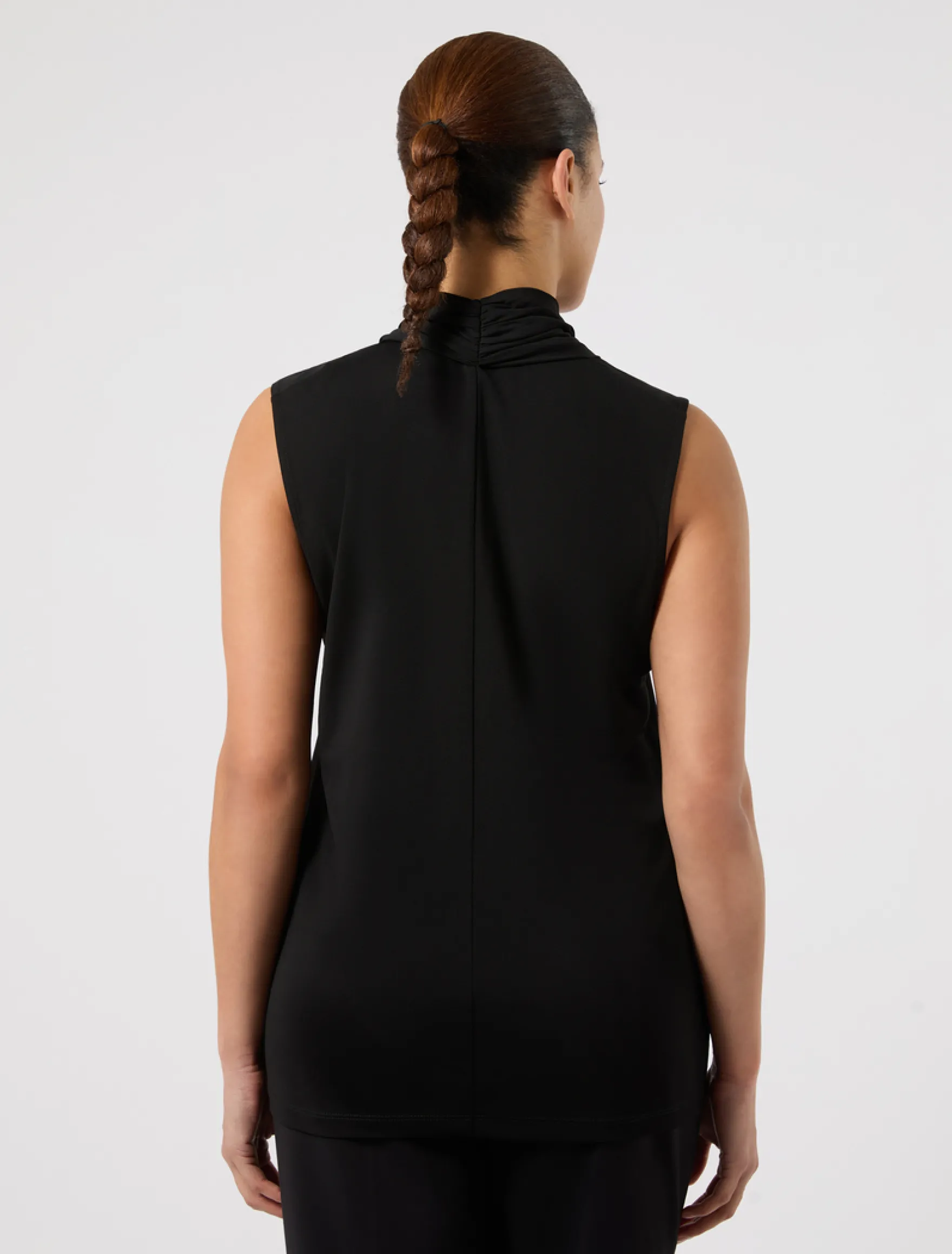 T-shirt in jersey interlock con drappeggio - NERO