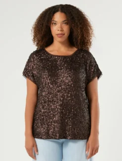 T-shirt in rete con paillettes - CACAO
