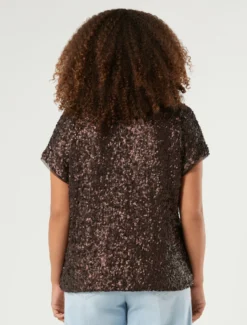 T-shirt in rete con paillettes - CACAO