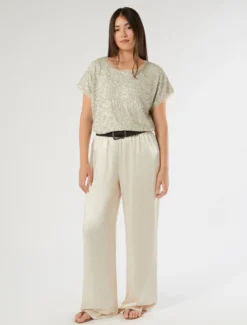 T-shirt in rete con paillettes - SABBIA