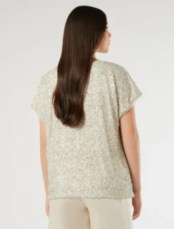 T-shirt in rete con paillettes - SABBIA